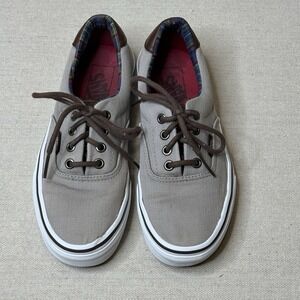 Vans Beige Herringbone Pattern Cloth/Leather Plaid-lined Sz‎ 5.5 Men 7 Women